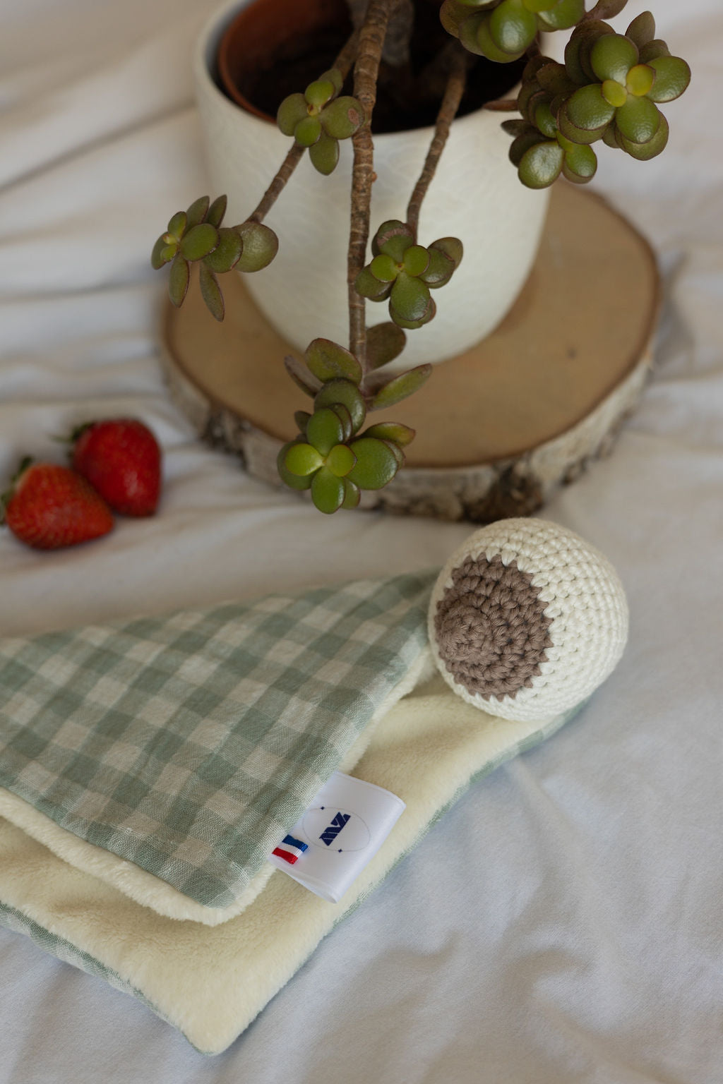Doudou tétée Vichy vert de gris